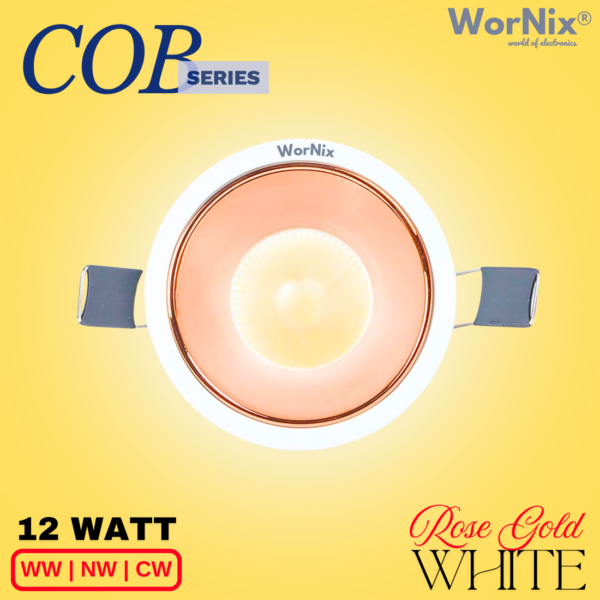 12W COB Concealed Light with Rose Gold Diffuser & White Body | External Driver, High Lumen Output | 2 Years Warranty